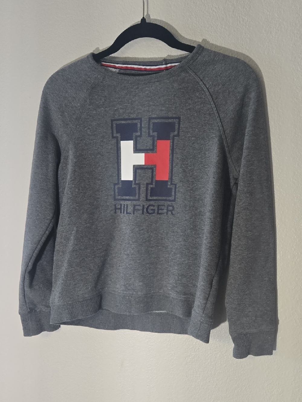 Tommy Hilfiger Gray Crewneck Sweatshirt with Red, White & Navy H Logo
